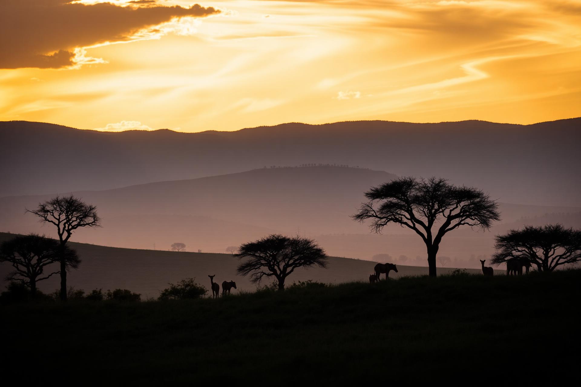 Paysage africain au coucher du soleil